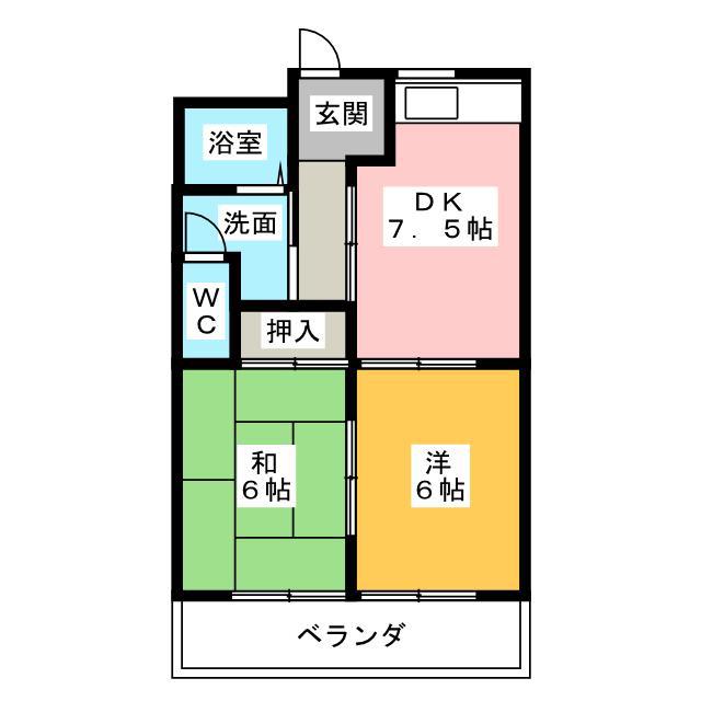 レクセル亀の甲(2DK/1階)の間取り写真