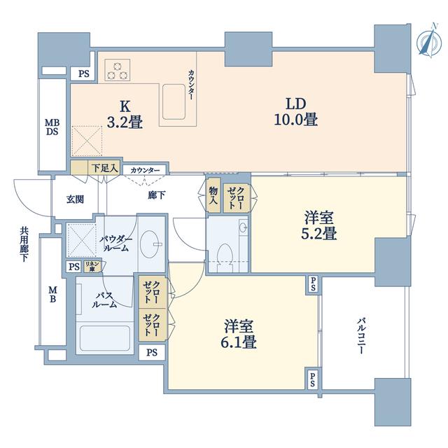 シティタワー上野池之端(2LDK/17階)の間取り写真
