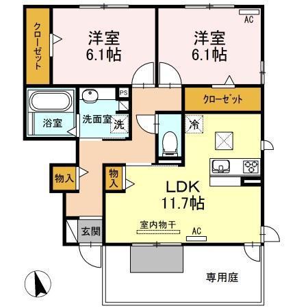 アルシオネ II(2LDK/1階)の間取り写真