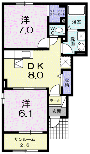レガーロ弐番館(2DK/1階)の間取り写真