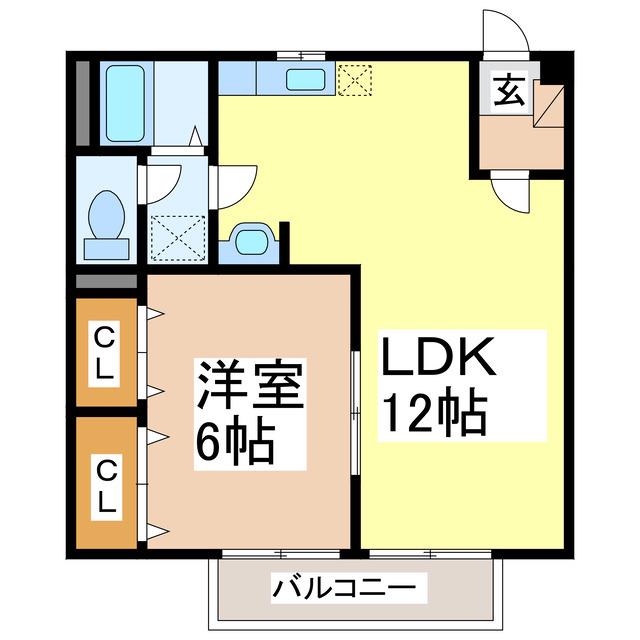 ファミール濱田B(1LDK/2階)の間取り写真