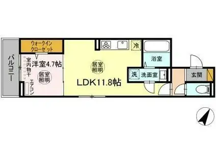 ガルデ西千葉(1LDK/2階)の間取り写真