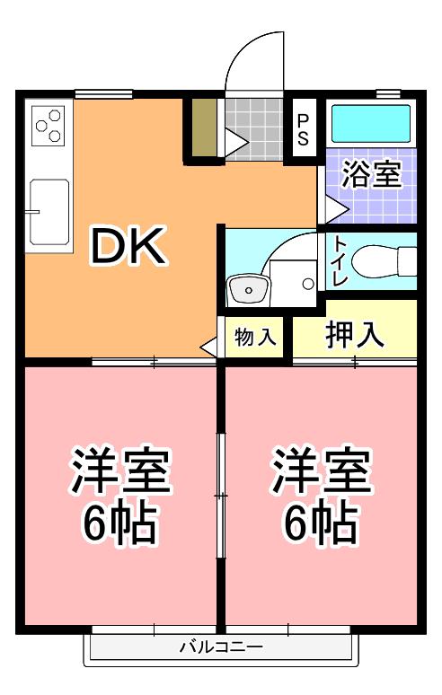 さくらハイツ B棟(2DK/1階)の間取り写真