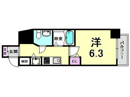 LALA PLACE三宮東アスヴェル(1K/9階)の間取り写真