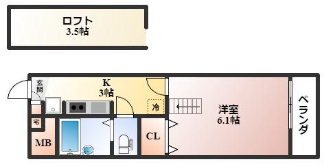 SQUARE豊中(1K/2階)の間取り写真