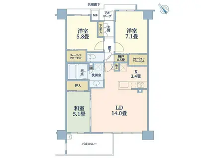 プラウド甲子園四番町(3LDK/4階)の間取り写真