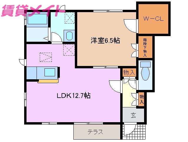 ブルースカイ B(1LDK/1階)の間取り写真