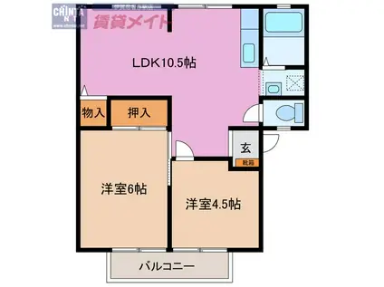 サンビレッジ佐那具A(2LDK/1階)の間取り写真