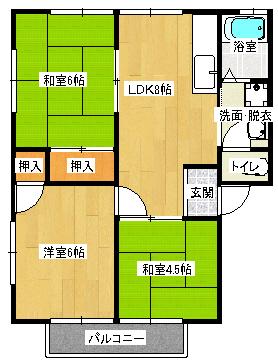 コーポ赤木A(3LDK/2階)の間取り写真