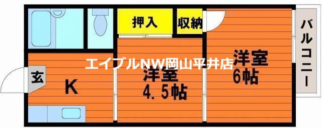 プラジール門田(2K/2階)の間取り写真