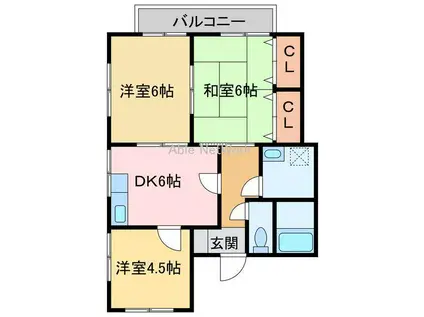 八幡ハイツ(3DK/2階)の間取り写真