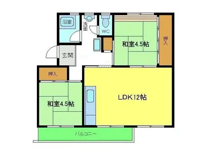 公団狭山12号棟(2LDK/4階)の間取り写真