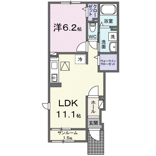 スクエアメゾン(1LDK/1階)の間取り写真