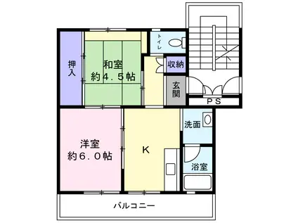 ビレッジハウス門田1号棟(2DK/2階)の間取り写真