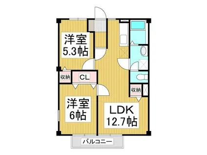 グランピア西条(2LDK/1階)の間取り写真