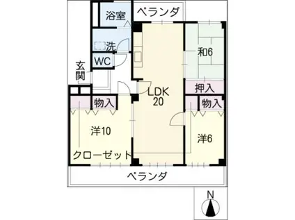 パークウエスト貴船A棟(3LDK/2階)の間取り写真