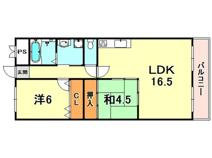 荒神山マンション(2LDK/6階)の間取り写真