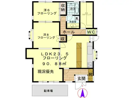 Y・A・Fハイム2号館戸建(2SLDK/1階)の間取り写真