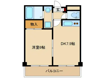 第6浦濱ビレッジ(1DK/4階)の間取り写真