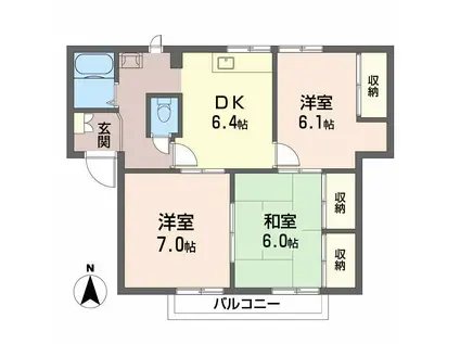 ドミール鈴蘭 B棟(3DK/1階)の間取り写真