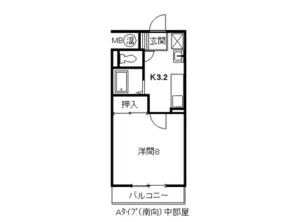 グランドハイツ布橋(1K/2階)の間取り写真
