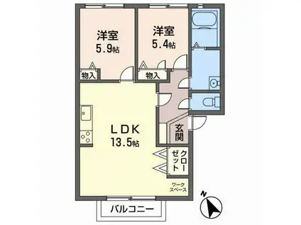グリーンヒル 半田A(2LDK/2階)の間取り写真