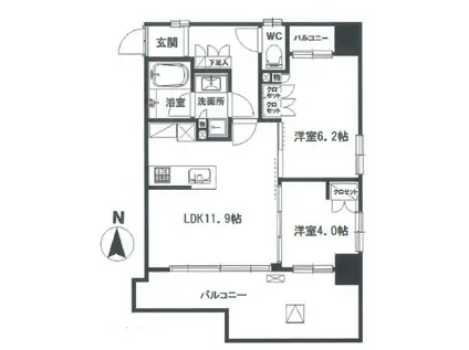 グラシユメゾン川口(2LDK/4階)の間取り写真