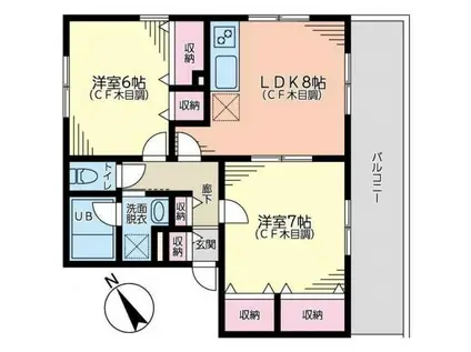 コモンズあざみ野D棟(2LDK/2階)の間取り写真
