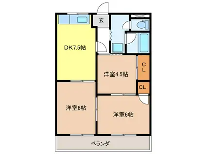 レジデンス城西(3DK/2階)の間取り写真