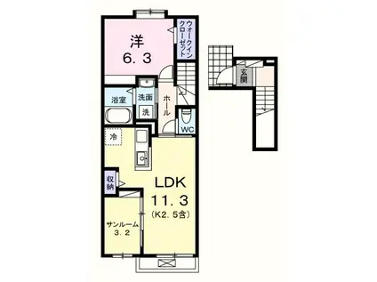 グレイス・K(1LDK/2階)の間取り写真