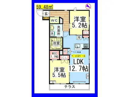 AF ペット共生・メゾンドベルヴィル(2LDK/1階)の間取り写真