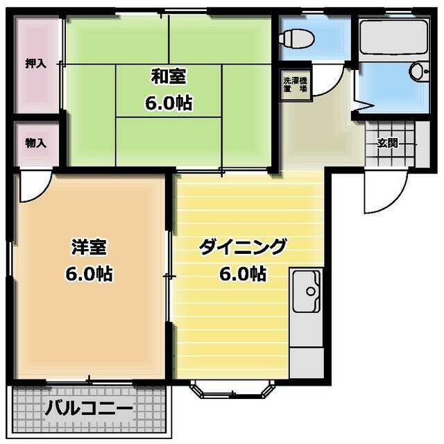 クローバーハイツB(2DK/2階)の間取り写真