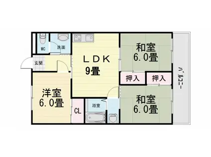 マンションヤマニシ(3LDK/3階)の間取り写真