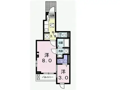 レジデンス藤岡II(1SK/1階)の間取り写真