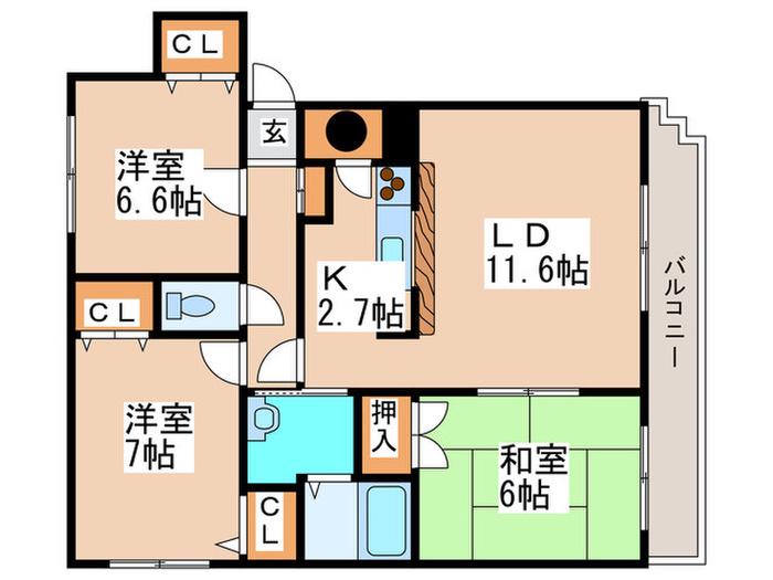 サンライト西岡II(3LDK/4階)の間取り写真