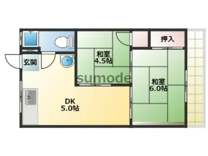太陽ハイツ(2DK/3階)の間取り写真