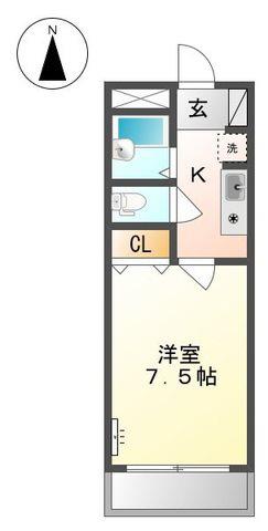 グリーンヒルズ図書館通(1K/1階)の間取り写真