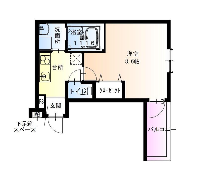 フジパレス今川公園東III番館(1K/2階)の間取り写真