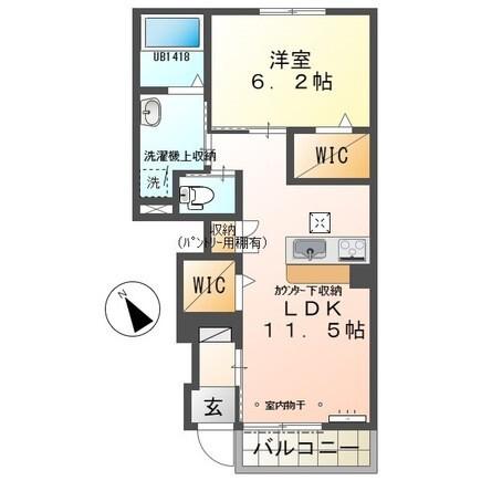 ハミングバード(1LDK/1階)の間取り写真