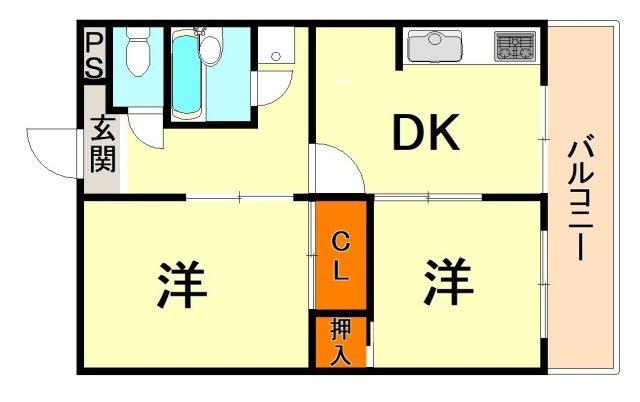 ニューライフ岡本(2DK/2階)の間取り写真