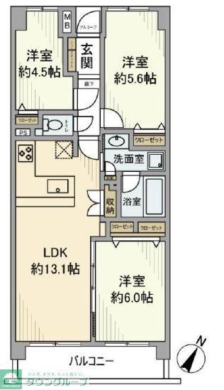 中野方南町グランドハイツ(3LDK/4階)の間取り写真