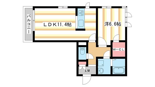 リボーン谷田(1LDK/2階)の間取り写真