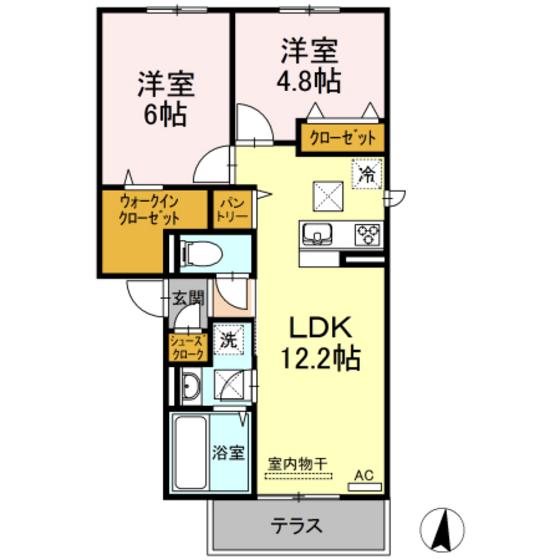 ノースエスペランサ平野(2LDK/3階)の間取り写真