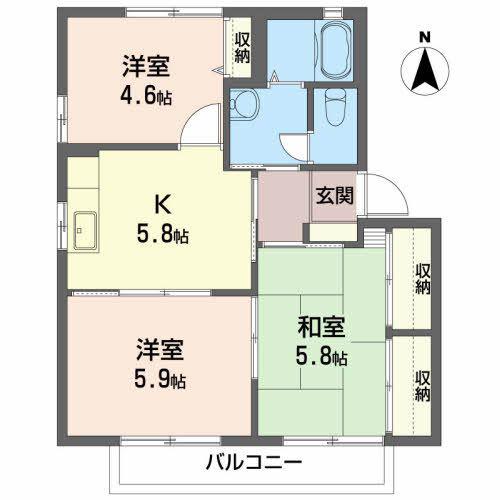 グランドール北町B(3K/2階)の間取り写真