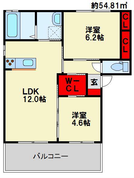 シャーメゾン谷町 A棟(2LDK/2階)の間取り写真