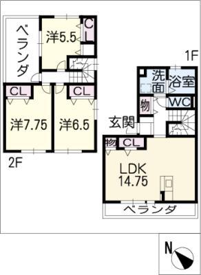 名鉄名古屋本線 新安城駅 徒歩9分 3階建 築12年(3LDK/3階)の間取り写真