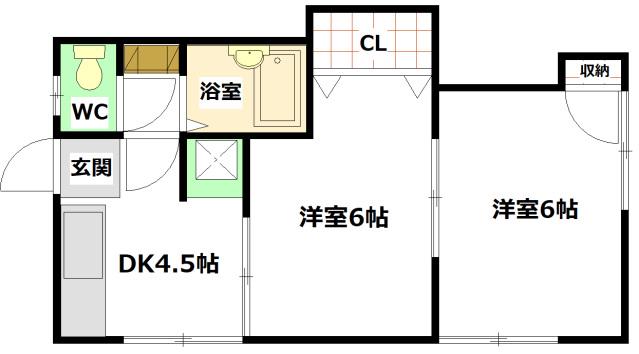 ホウムズビル(2DK/2階)の間取り写真