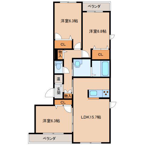 ホワイトヒルズ(3LDK/3階)の間取り写真