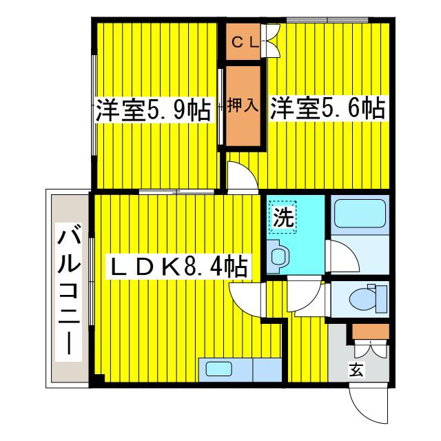 エルクレスト(2DK/4階)の間取り写真
