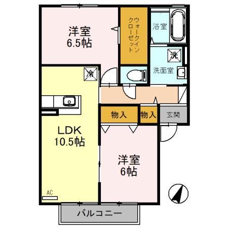 ウィルモア泉野(2LDK/2階)の間取り写真